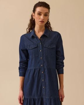 SEÇİL GÖMLEK YAKA DÜĞMELİ JEAN ELBİSE