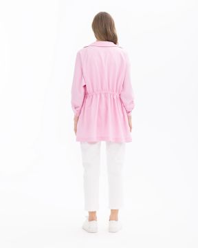 SEÇİL BELİ BÜZGÜLÜ CEPLİ KUŞAKLI CEKET PEMBE