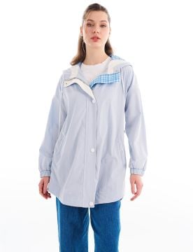 KAYRA Kumaş Garnili Kapüşonlu Kap Mavi