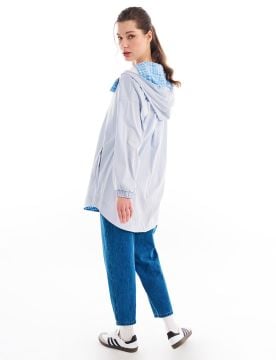 KAYRA Kumaş Garnili Kapüşonlu Kap Mavi