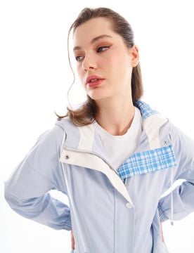 KAYRA Kumaş Garnili Kapüşonlu Kap Mavi