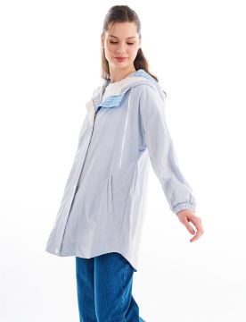 KAYRA Kumaş Garnili Kapüşonlu Kap Mavi