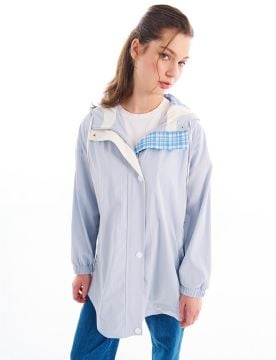 KAYRA Kumaş Garnili Kapüşonlu Kap Mavi