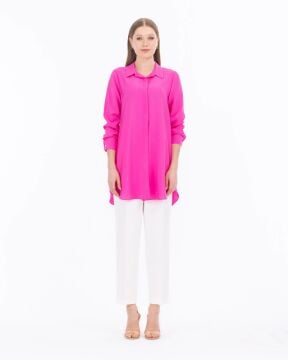 SEÇİL Gizli Düğmeli Basic Gömlek - PEMBE