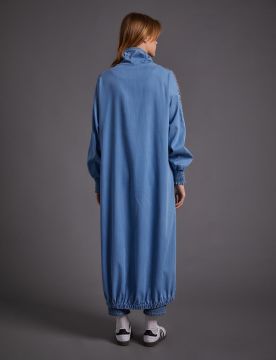 KAYRA Nervürlü Dik Yakalı Etnik Desenli Giy-Çık Mavi