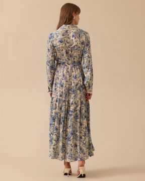 SEÇİL GÖMLEK YAKA ÇİÇEK DESENLİ PİLELİ ELBİSE