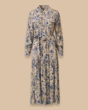 SEÇİL GÖMLEK YAKA ÇİÇEK DESENLİ PİLELİ ELBİSE