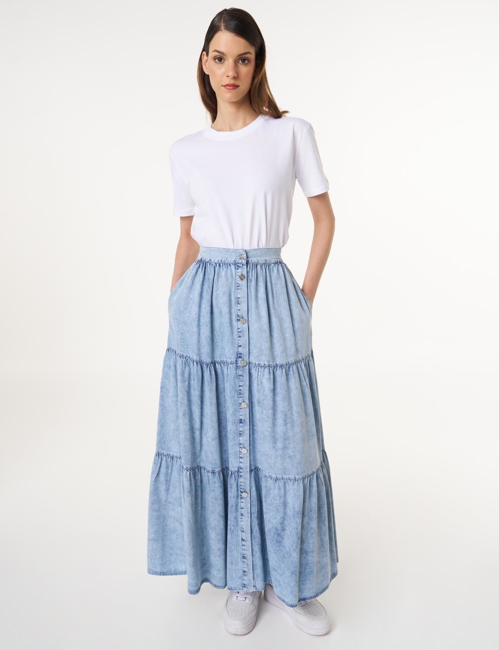 KAYRA Düğme Kapamalı Lyocell Etek