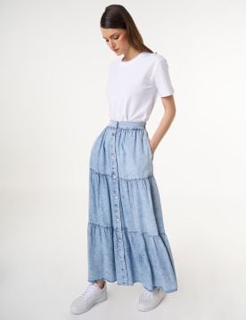 KAYRA Düğme Kapamalı Lyocell Etek