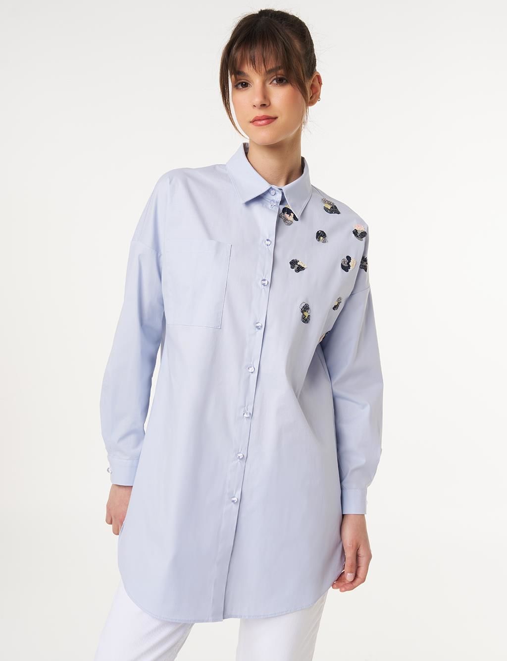 KAYRA Pul Payet İşlemeli Poplin Tunik