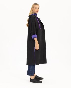 Astarı Renkli Kapüşonlu Trençkot