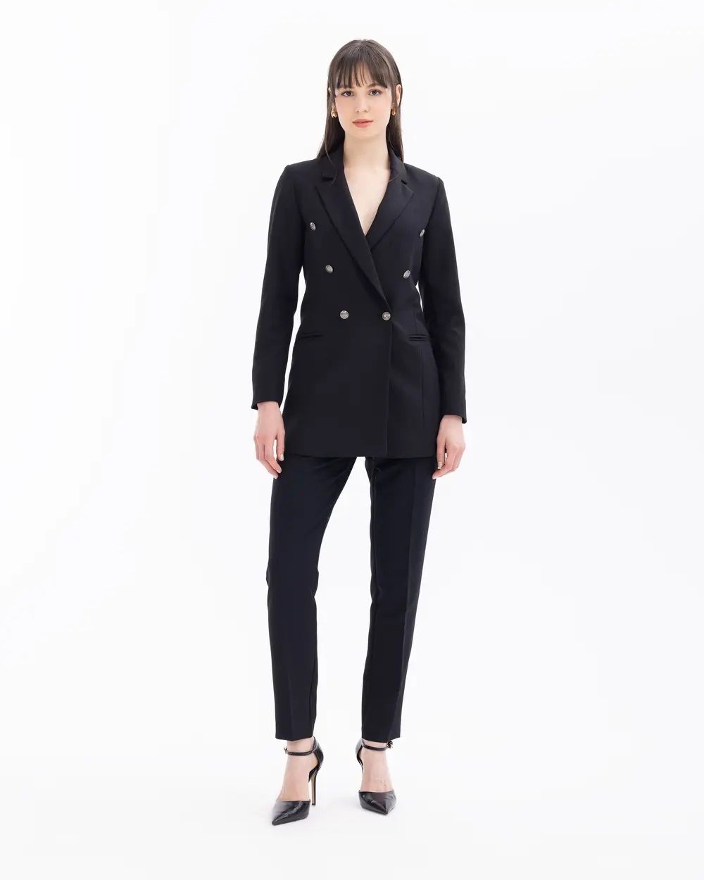 SEÇİL DÜĞMELİ BİLEK BOY PANTOLON SİYAH