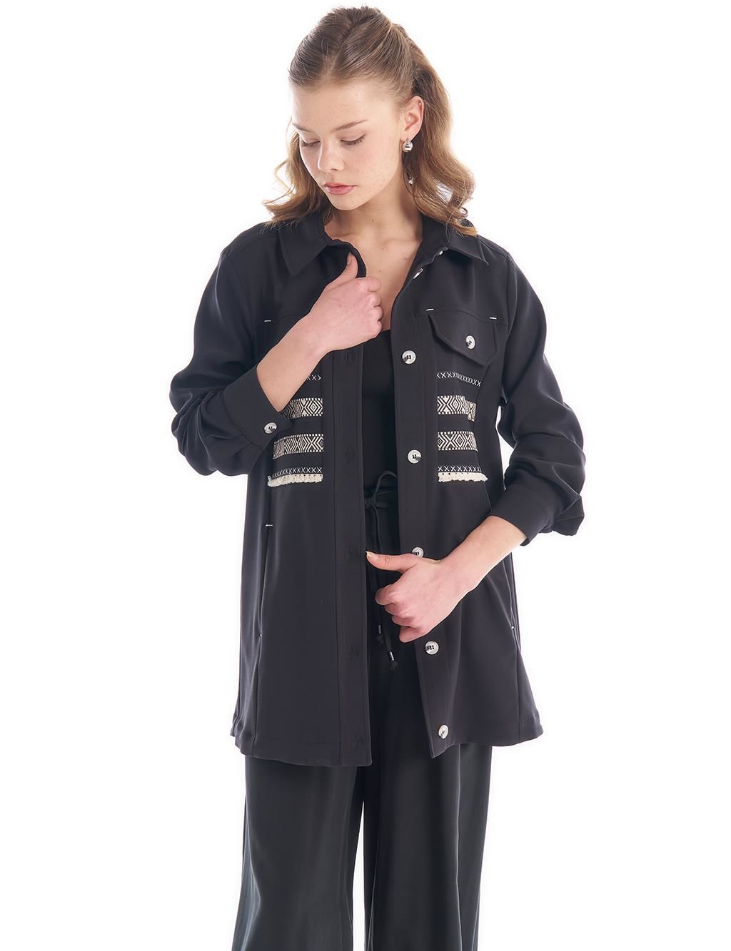 KAYRA Etnik Desenli Püsküllü Ceket