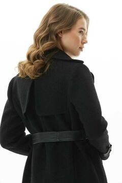 SELEN Erkek Yaka Deri Kombinli Kaban