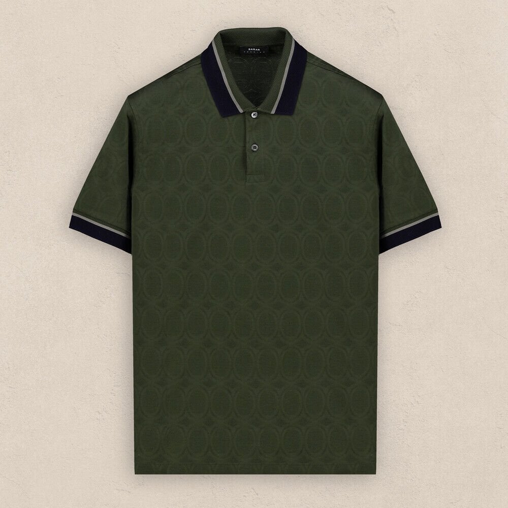 SARAR Polo Yaka Desenli Pamuklu Haki Tişört SARAR PREMIUM