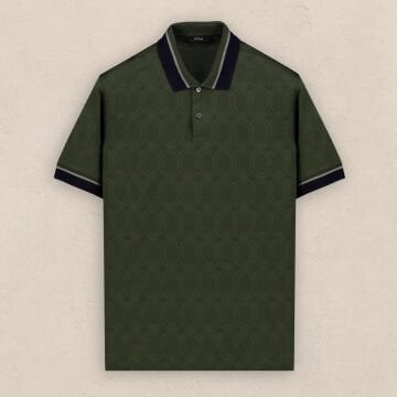 SARAR Polo Yaka Desenli Pamuklu Haki Tişört SARAR PREMIUM