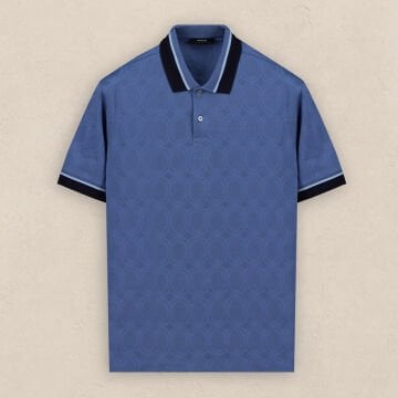 SARAR Polo Yaka Desenli Pamuklu Mavi Tişört SARAR PREMIUM