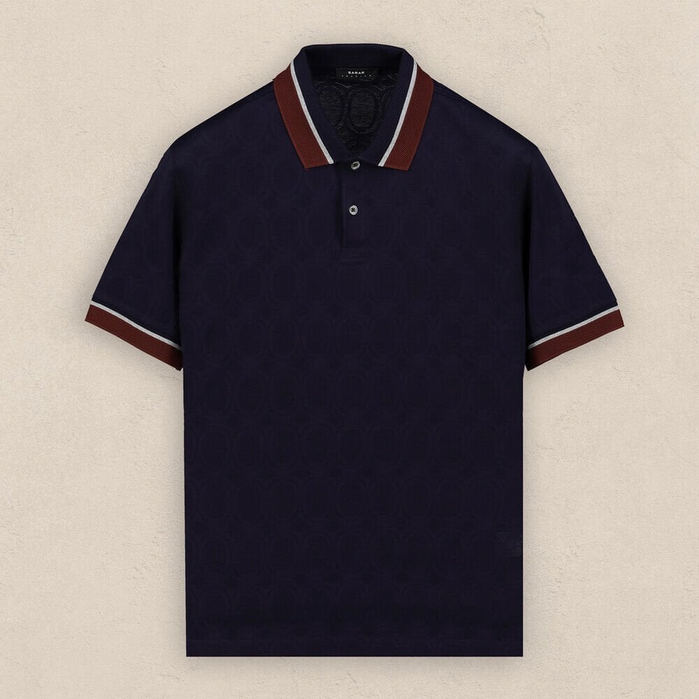 SARAR Polo Yaka Desenli Pamuklu Lacivert Tişört SARAR PREMIUM