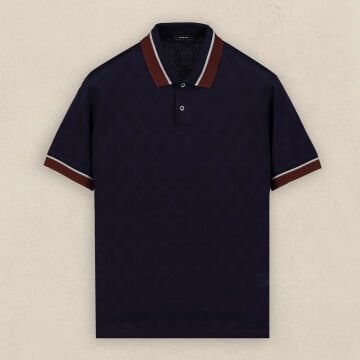 SARAR Polo Yaka Desenli Pamuklu Lacivert Tişört SARAR PREMIUM