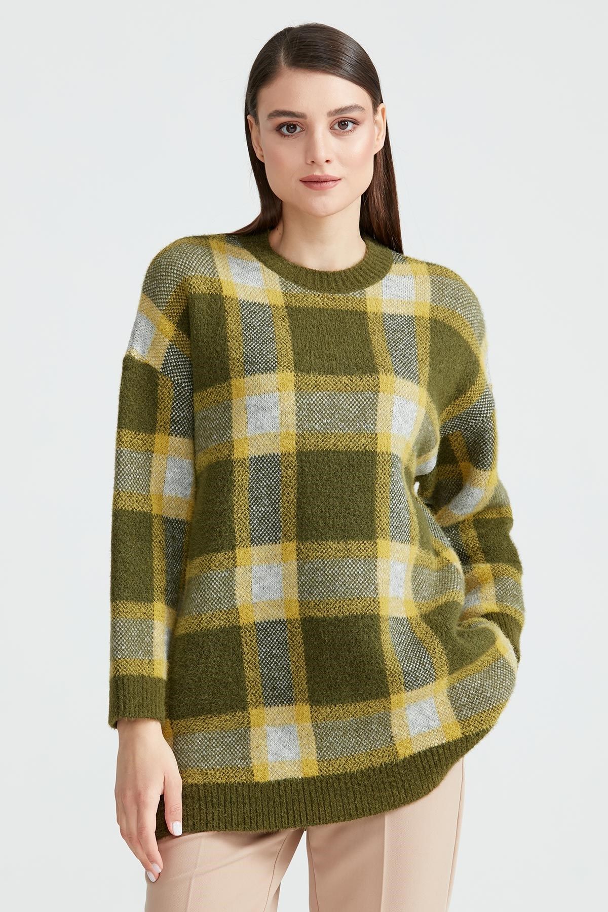 GEOMETRIK DESENLI TRİKO TUNIK HAKİ