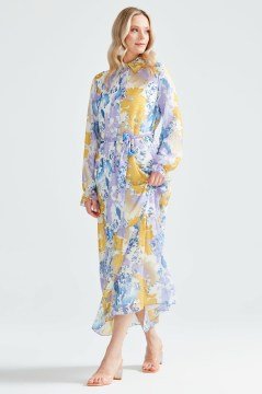 TIĞ STORE Desenli Gömlek Yakalı Elbise MOR