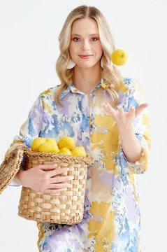 TIĞ STORE Desenli Gömlek Yakalı Elbise MOR