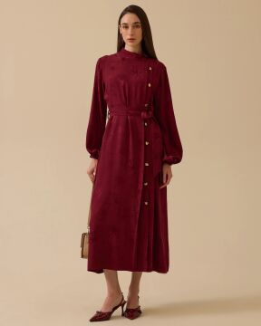 SEÇİL Desenli Pile Detaylı Kuşaklı Elbise