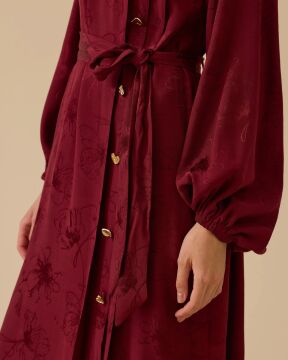 SEÇİL Desenli Pile Detaylı Kuşaklı Elbise