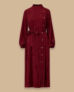 SEÇİL Desenli Pile Detaylı Kuşaklı Elbise