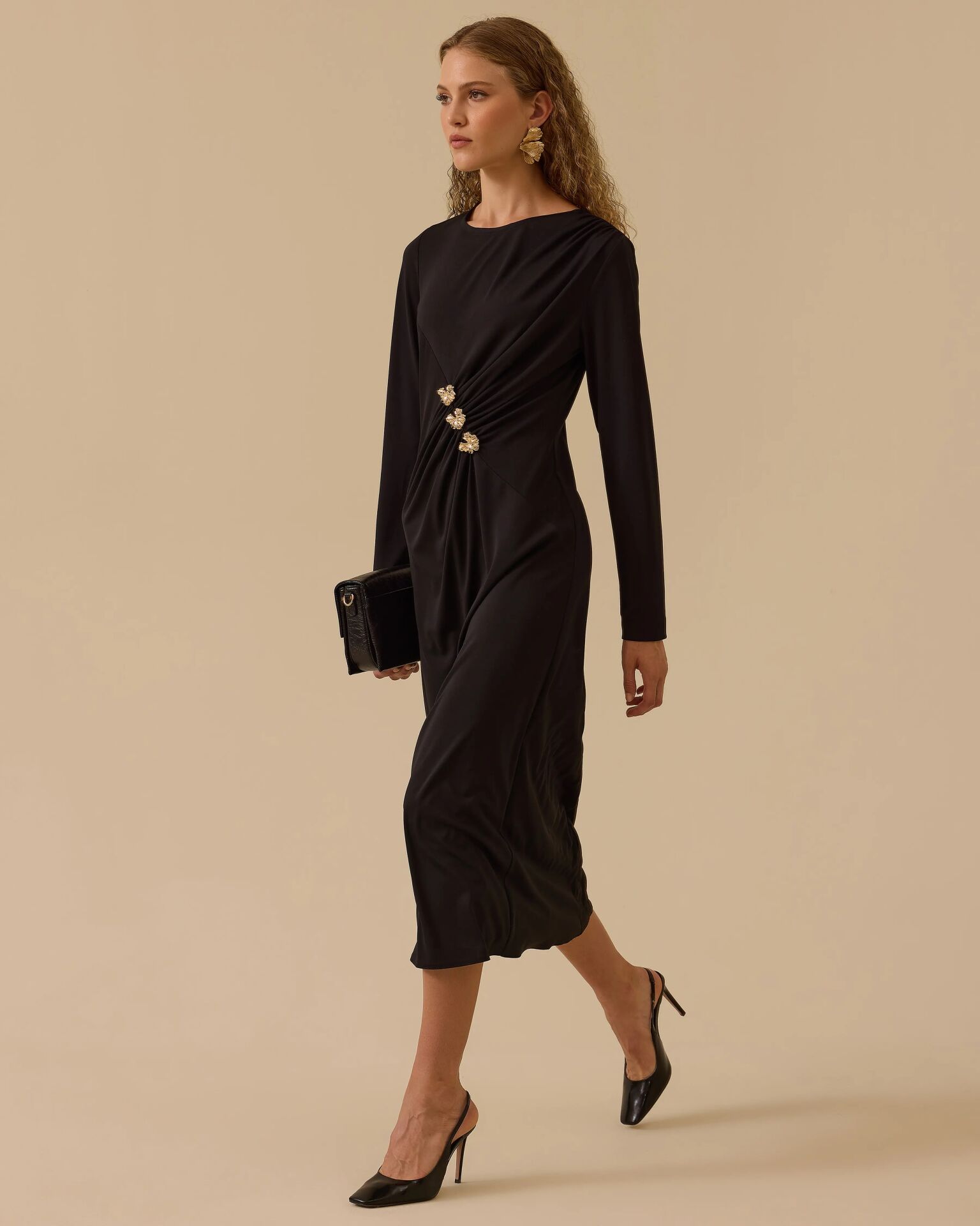 SEÇİL Gold Aksesuar Detaylı Drapeli Elbise