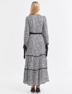 KAYRA Kuşaklı Animal Print Elbise Siyah