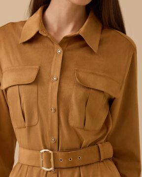 SEÇİL Kemerli Süet Elbise