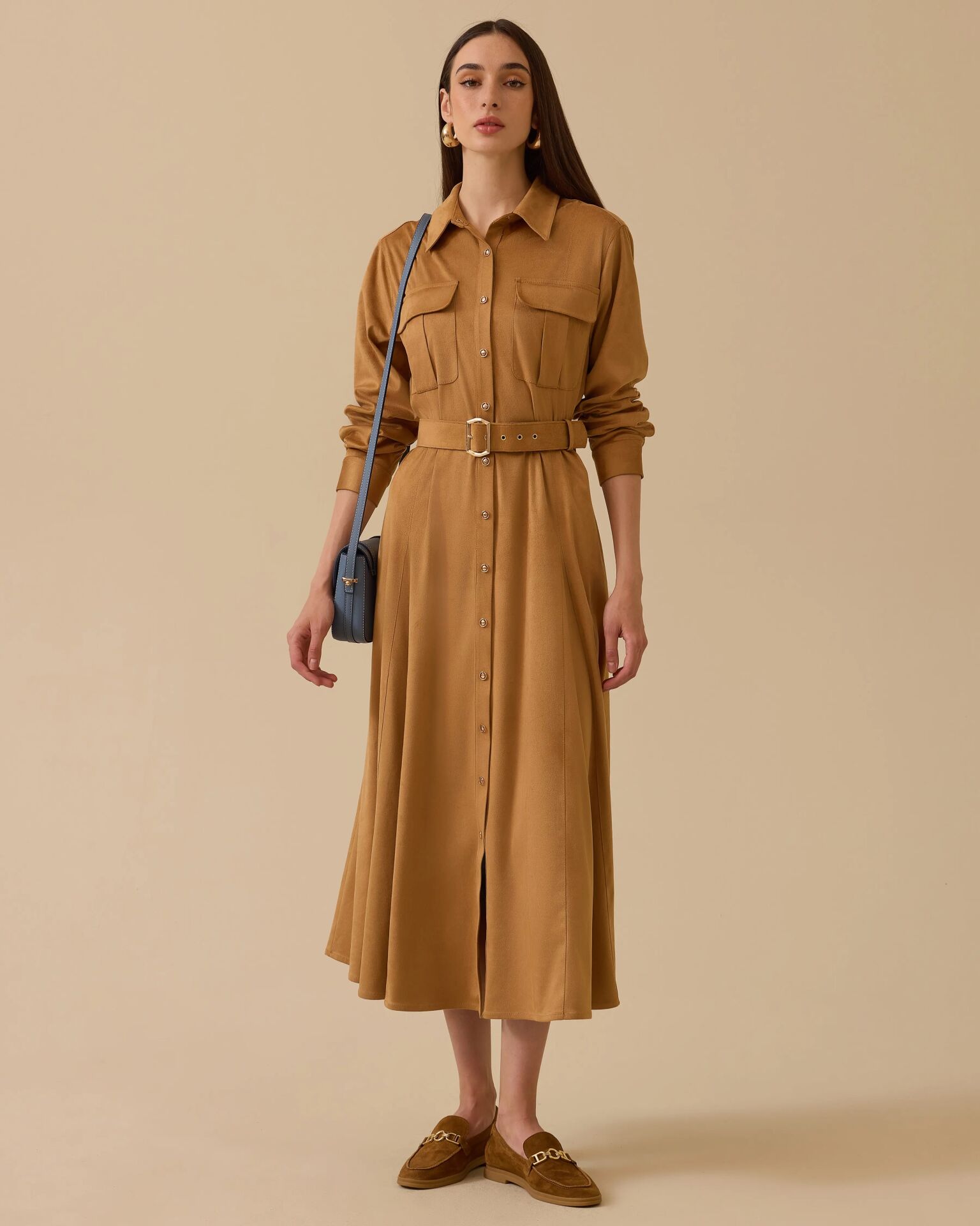 SEÇİL Kemerli Süet Elbise