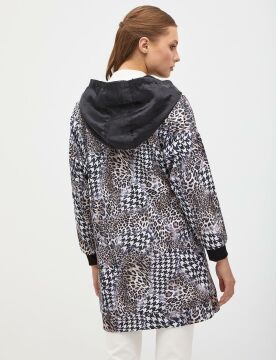 KYR Ribanalı Animal Print Sweatshirt Siyah