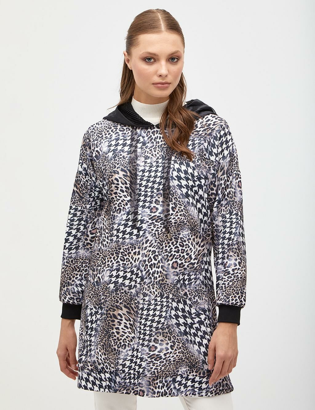 KYR Ribanalı Animal Print Sweatshirt Siyah