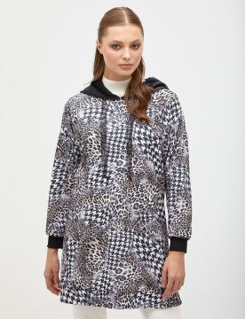 KYR Ribanalı Animal Print Sweatshirt Siyah