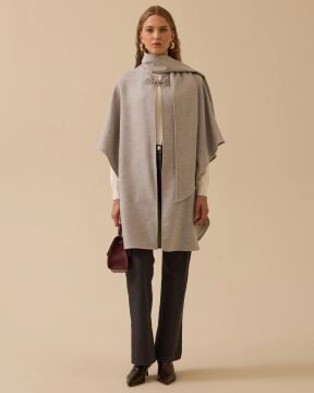 SEÇİL Tokalı Şal Detaylı Panço