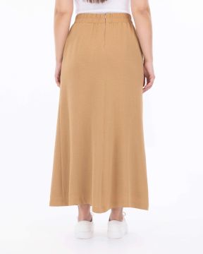 SEÇİL Büyük Beden Elastik Bel Cep Detaylı Etek - Bej