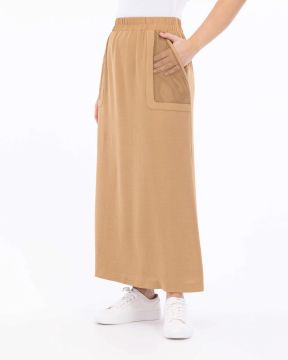 SEÇİL Büyük Beden Elastik Bel Cep Detaylı Etek - Bej