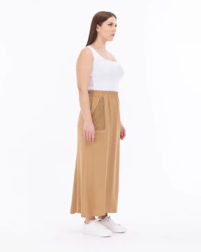 SEÇİL Büyük Beden Elastik Bel Cep Detaylı Etek - Bej