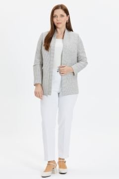 SELEN Büyük Beden Çizgili Pullu Yakası Katlamalı Ceket